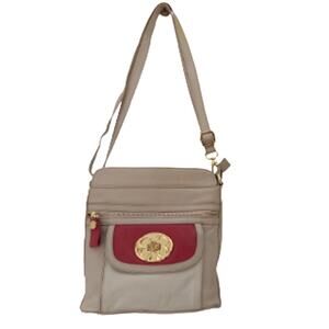 Emma Fox Leather Cross Body Bag Cream Red